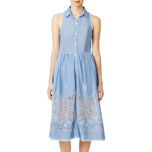 Yoana Baraschi Blue/White Santeria Eyelet Shirtdress embroidered‎ Size S